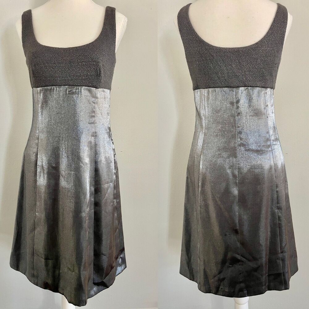 Vtg 90s Y2K Kay Unger Dress Millennium Silver Shimmer Sleeveless Size 6
